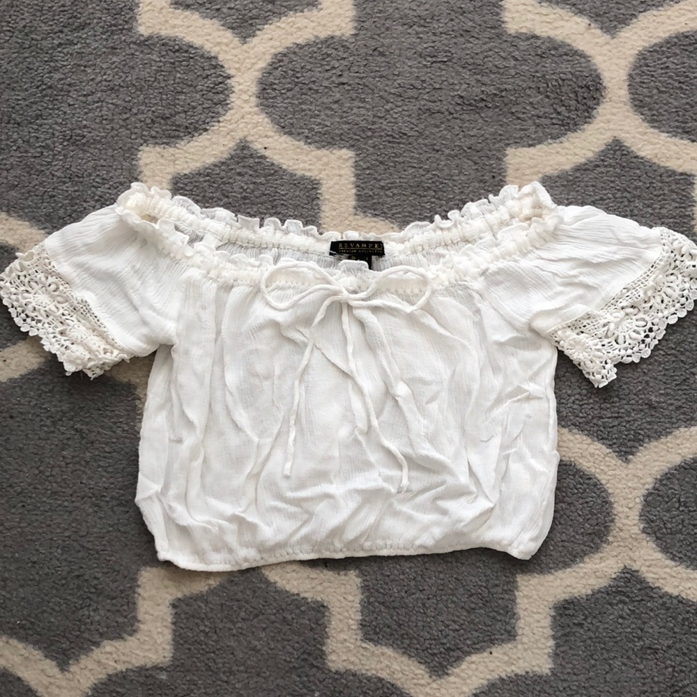 White Off The Shoulder Crochet Peasant Blouse Top